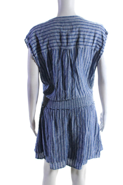 Rails Womens Linen Sleeveless Ruched Angelina Cascade Striped Dress Blue Size M
