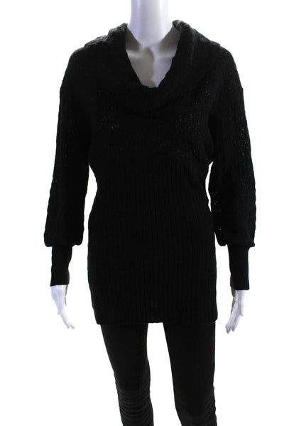 Iisli Womens Wool Knitted Textured Long Sleeve Cowl Neck Sweater Black Size S