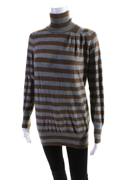 Tracy Reese Womens Striped Print Long Sleeve Turtleneck Sweater Brown Size M