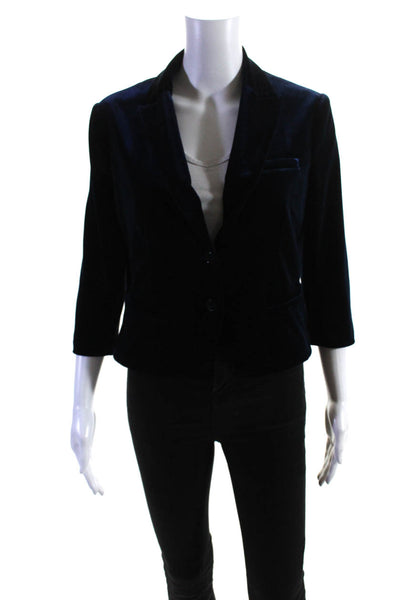 Iisli Womens Velvet Buttoned Collared Long Sleeve Darted Blazer Blue Size 6