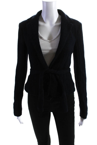 Lisli Womens Navy Cable Knit One Button Long Sleeve Wool Blazer Jacket Size 4