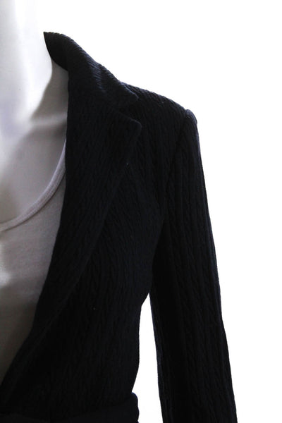 Lisli Womens Navy Cable Knit One Button Long Sleeve Wool Blazer Jacket Size 4