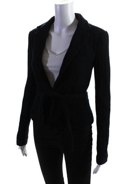 Lisli Womens Navy Cable Knit One Button Long Sleeve Wool Blazer Jacket Size 4