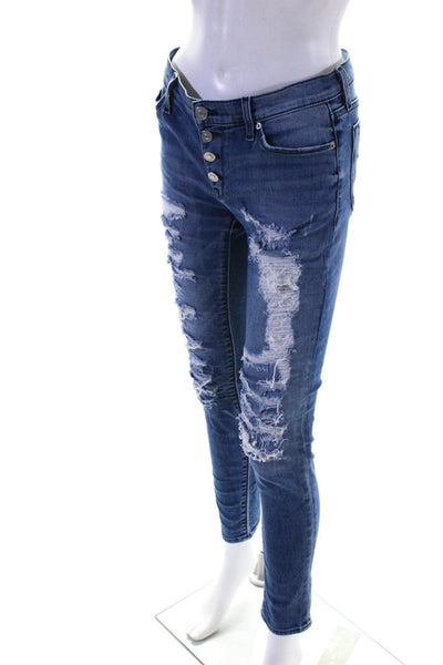 Hudson Women's Cotton High Rise Medium Wash Distressed Skinny Jeans Blue Size 27