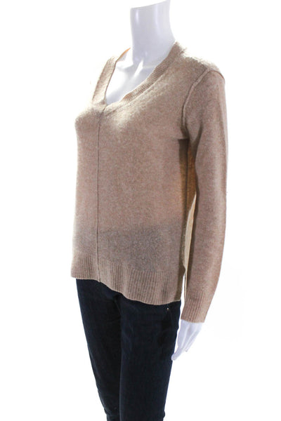 Magaschoni Women's Cashmere Long Sleeve V-Neck Knit Blouse Beige Size XS