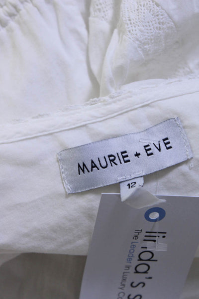 Maurie & Eve Womens Cotton Long Sleeve Ruffled Hem Button Up Top White Size 12