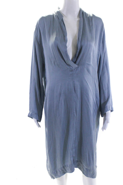 Cali Dreaming Women's Long Sleeve V-Neck Maxi Shift Dress Blue Size M