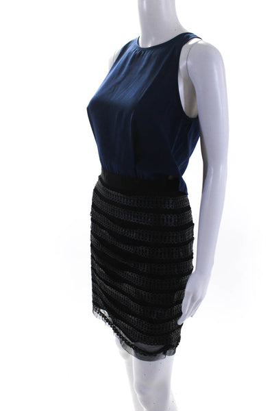 Sachin & Babi Womens Blue Black Crew Neck Cut Out Back Shift Dress Size 4