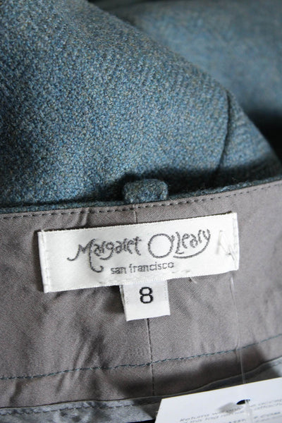 Margaret O'Leary Womens 100% Wool Herringbone Mid Rise Flared Pants Blue Size 8