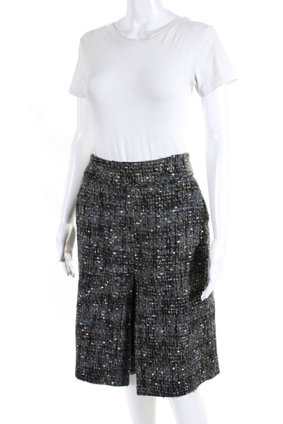 CH Carolina Herrera Womens Spotted Woven Zippered Slit Skirt Gray Blue Size 10