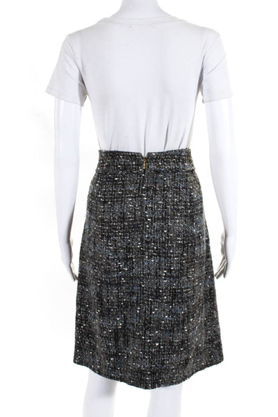 CH Carolina Herrera Womens Spotted Woven Zippered Slit Skirt Gray Blue Size 10