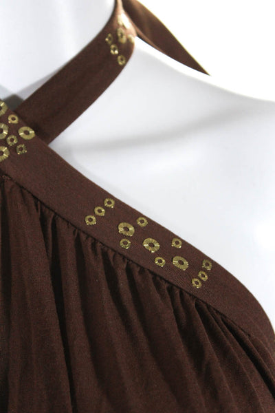 BCBGMAXAZRIA Women's Halter Neck Embellished Mini Dress Brown Size M