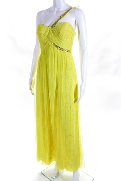 BCBGMAXAZRIA Women's Sleeveless Embellished Tulle Gown Yellow Size 2
