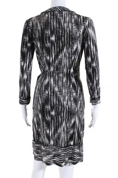 BCBGMAXAZRIA Women's Printed 3/4 Sleeve V Neck Wrap Dress Black Gray Size S