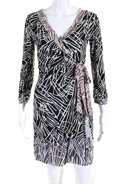 BCBGMAXAZRIA Women's Abstract Print Half Sleeve Wrap Dress Black Size XS
