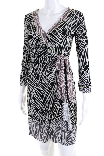 BCBGMAXAZRIA Women's Abstract Print Half Sleeve Wrap Dress Black Size XS