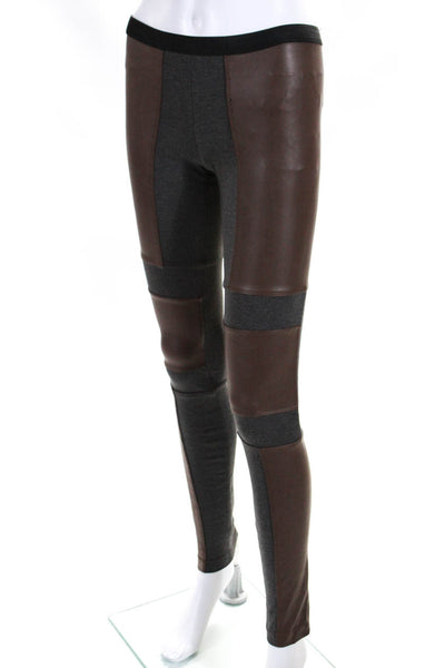 BCBGMAXAZRIA Women's Faux Leather Ankle Leggings Brown Gray Size XXS