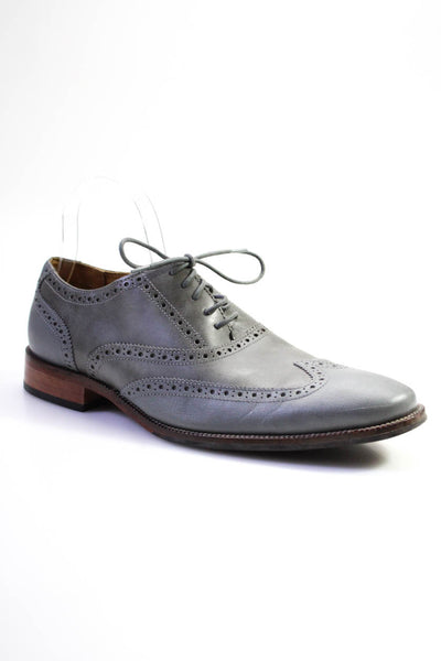 Cole Haan Mens Saffiano Leather Wing Tip Oxfords Dress Shoes Gray Size 10