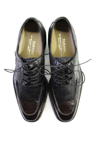 Tardini Mens Leather Apron Almond Toe Cuban Heel Derby Dress Shoes Brown Size 8