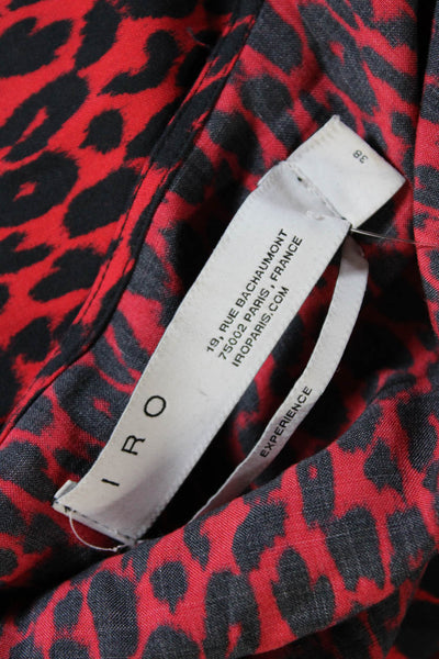 IRO Womens Leopard Print Long Sleeve V-Neck Knee Length Wrap Dress Red Size 38