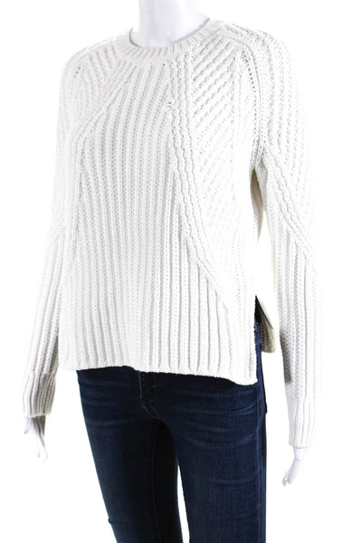 Vince Womens Cotton Thick-Knit Split Hem Pullover Crewneck Sweater White Size XS