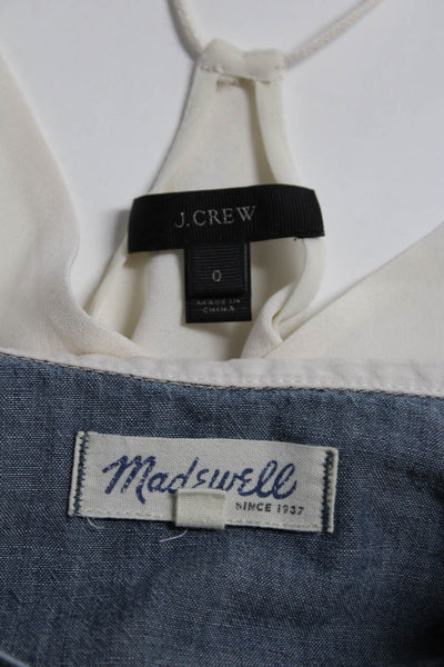 J Crew Madewell Womens Camisole Blouse Button Up Top White Blue Size 0 XS Lot 2