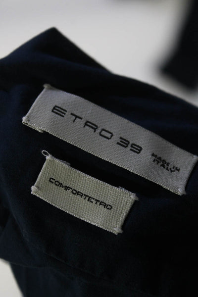Etro Mens Button Down Long Sleeves Comfort Dress Shirt Navy Blue Size 39