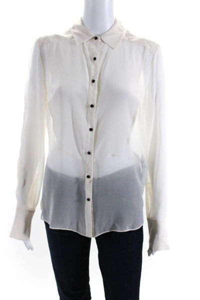 Elizabeth and James Womens Ivory Silk Sheer Button Down Blouse Top Size M