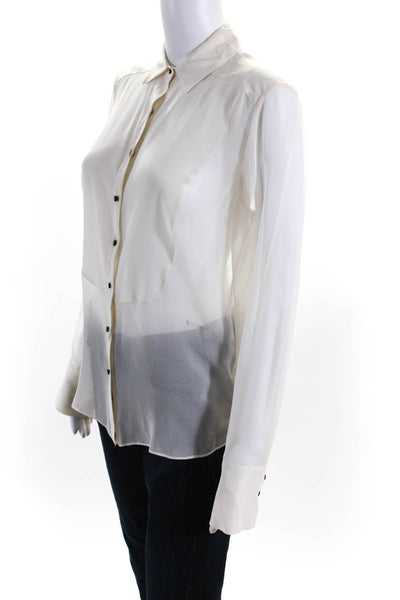 Elizabeth and James Womens Ivory Silk Sheer Button Down Blouse Top Size M