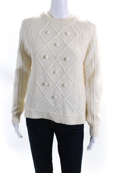 J Crew Womens White Cable Knit Wool Crew Neck Pullover Sweater Top Size S
