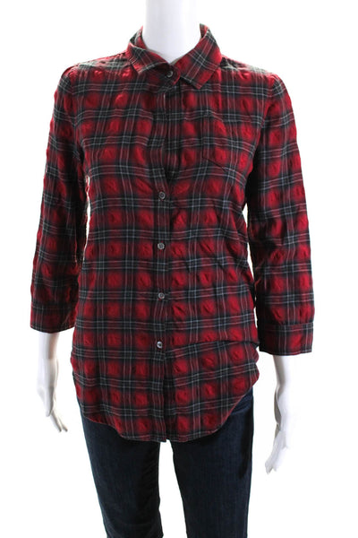 Elizabeth and James Womens Red Cotton Plaid Long Sleeve Button Down Shirt Size S