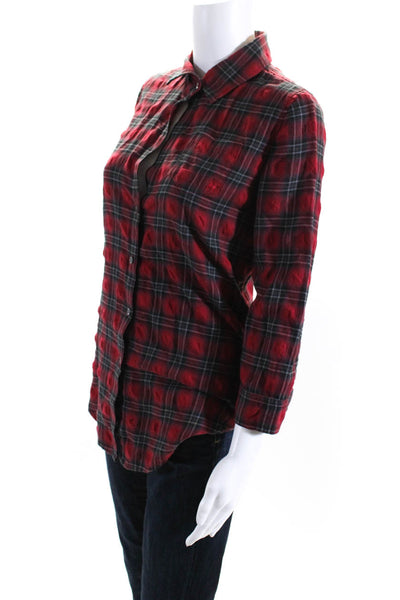 Elizabeth and James Womens Red Cotton Plaid Long Sleeve Button Down Shirt Size S