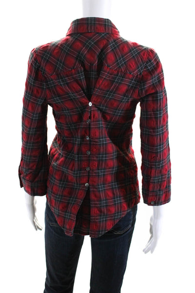 Elizabeth and James Womens Red Cotton Plaid Long Sleeve Button Down Shirt Size S