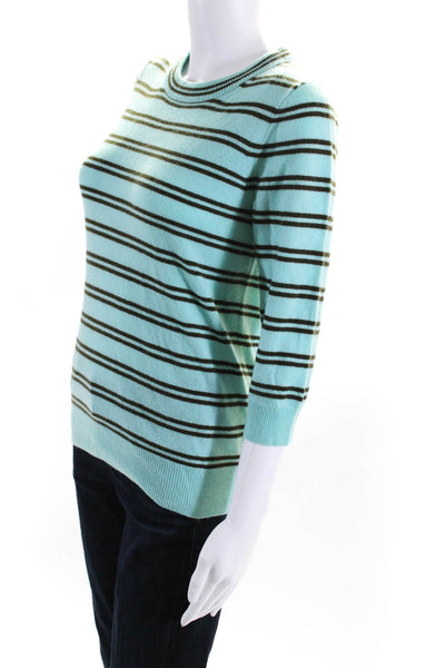 J Crew Womens Mint Cashmere Striped Crew Neck Long Sleeve Sweater Top Size XS