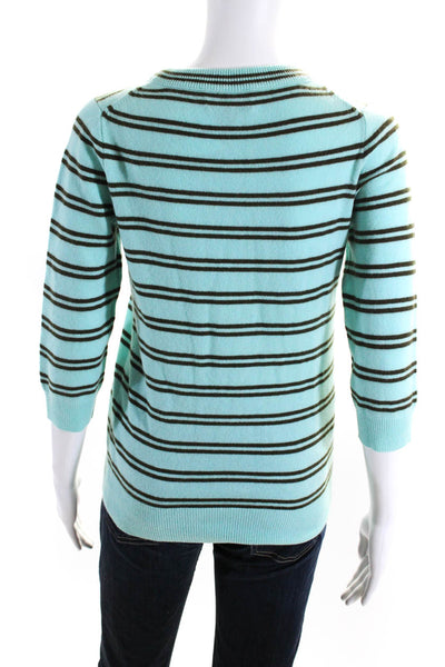 J Crew Womens Mint Cashmere Striped Crew Neck Long Sleeve Sweater Top Size XS