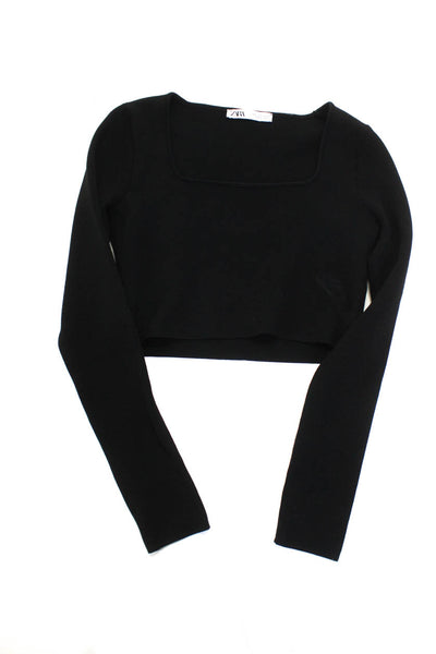 Zara Womens Blazer Black Scoop Neck Crop Long Sleeve Sweater Top Size L M Lot 2