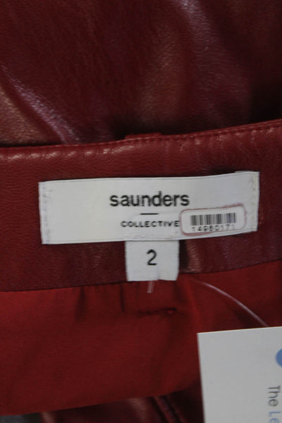 Saunders Womens Lined Vegan Leather Belted Button Up Mini Skirt Red Size 2