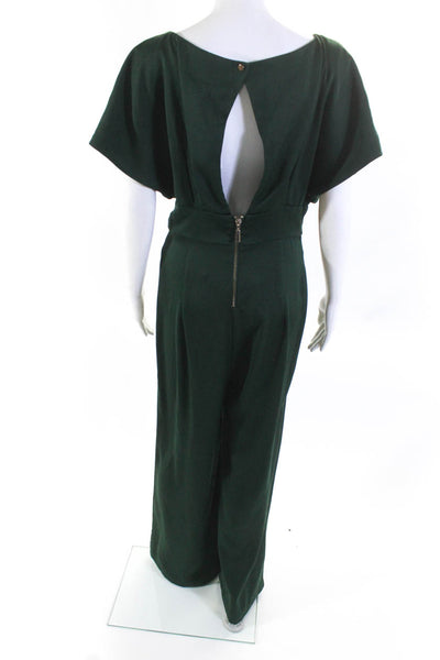 Alexia Admor Womens Boat Neck Short Sleeve Zip Up Wide Leg Jumpsuit Green Size 6