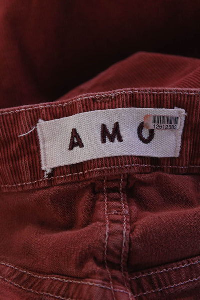 Amo Womens Cotton Corduroy Five Pocket Mid-Rise Straight Leg Pants Red Size 29