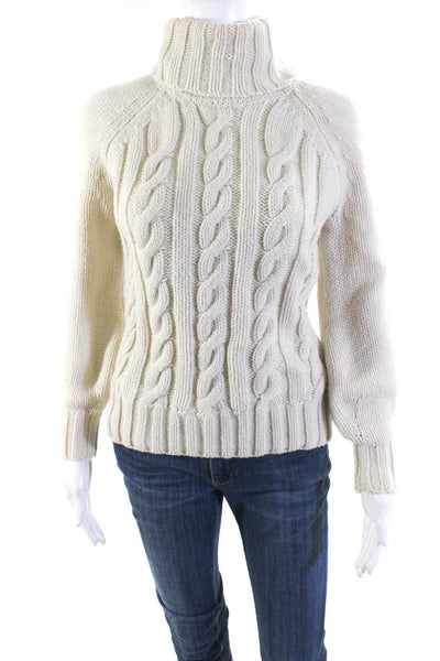 Toccin Womens Cable Knit Long Sleeve Pullover Turtleneck Sweater Beige Size XS