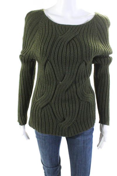 KaufmanFranco Womens Cable Knit Round Neck Pullover Sweater Top Green Size S