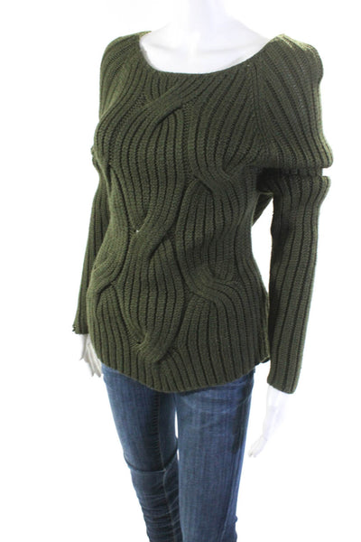 KaufmanFranco Womens Cable Knit Round Neck Pullover Sweater Top Green Size S
