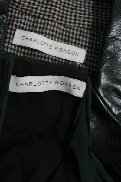 Charlotte Ronson Womens Faux Leather Jacket Sheath Dress Set Green Size Small