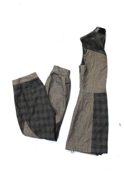 Charlotte Ronson Womens Faux Leather Plaid Pants Blazer Set Green Size 4 Lot 2