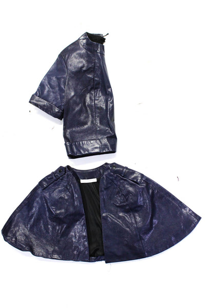 Charlotte Ronson Womens Faux Leather Top Blouse Cape Set Blue Size 2 Lot 2