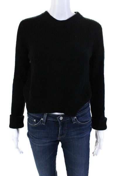 BCBGMAXAZRIA Womens Wool Thin Knit Round Neck Long Sleeve Sweater Black Size M