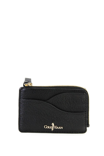 Cole Haan Womens Leather Crosby Collection Top Zip Small Card Case Wallet Black