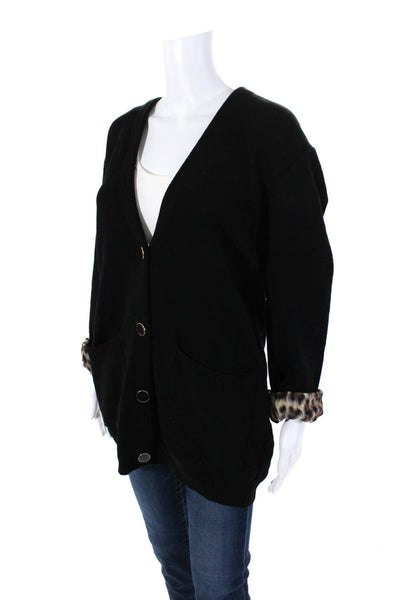 Joie Womens Knit V-Neck Button Up Longline Cardigan Sweater Black Size M