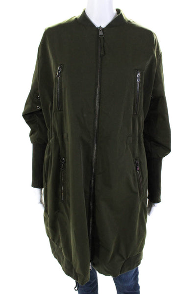 KaufmanFranco Womens Collared Zip Up Longline Utility Jacket Olive Size M