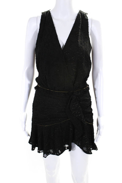 Ramy Brook Womens Black Beaded V-Neck Drape Detail Sleeveless Shift Dress Size 0